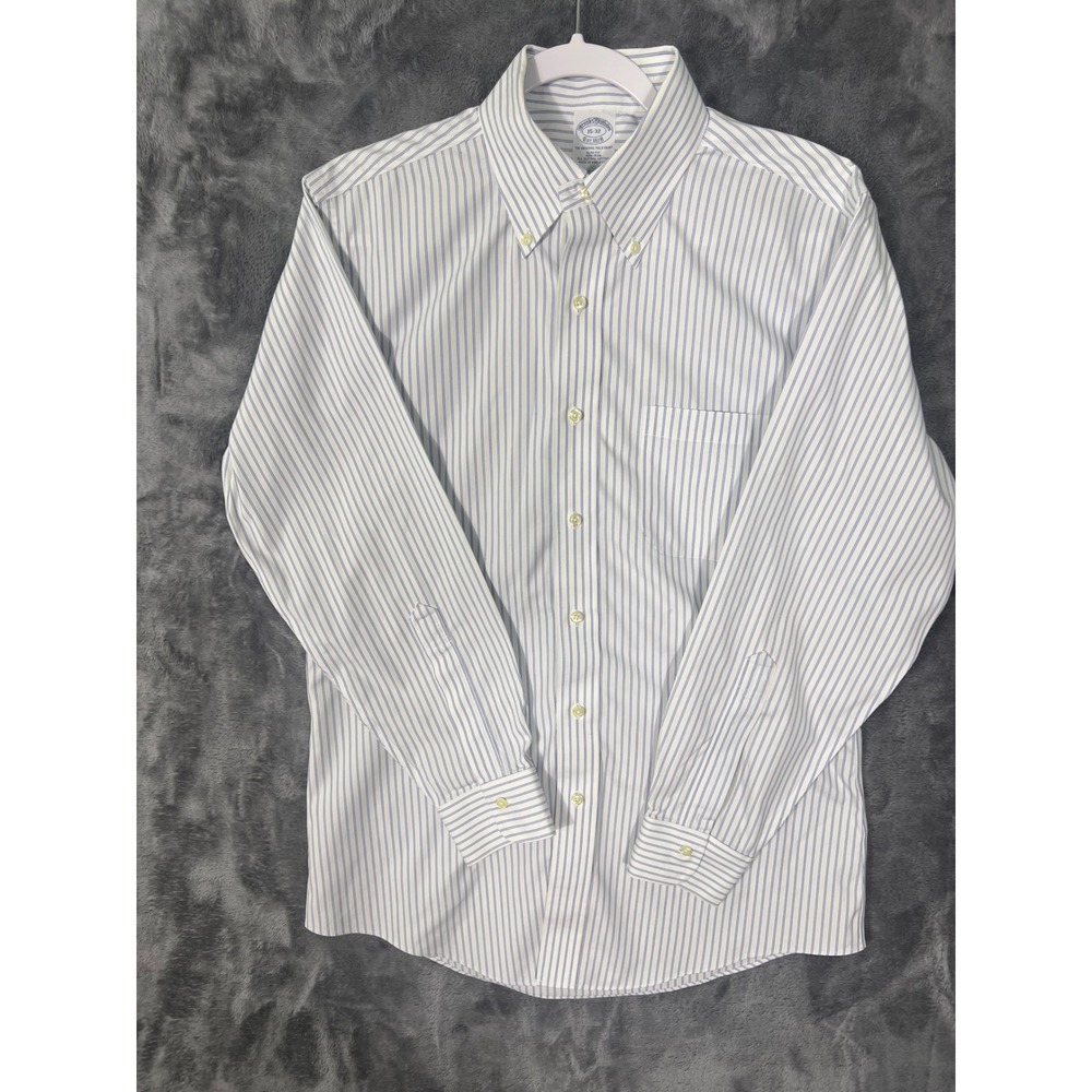 Brooks Brothers Slim Fit Non-Iron Supima Cotton Striped Dress Shirt 15-32 Blue